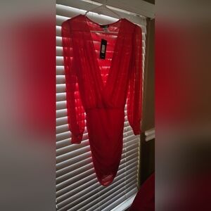 Fashion Nova Red Sheer Dress
